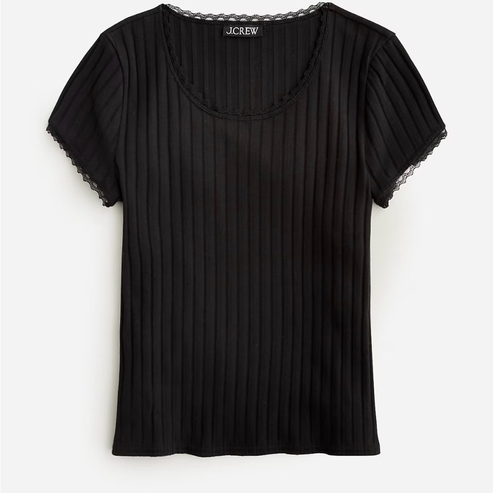 New J.Crew Pointelle, Lace-Trim Tee, XXS